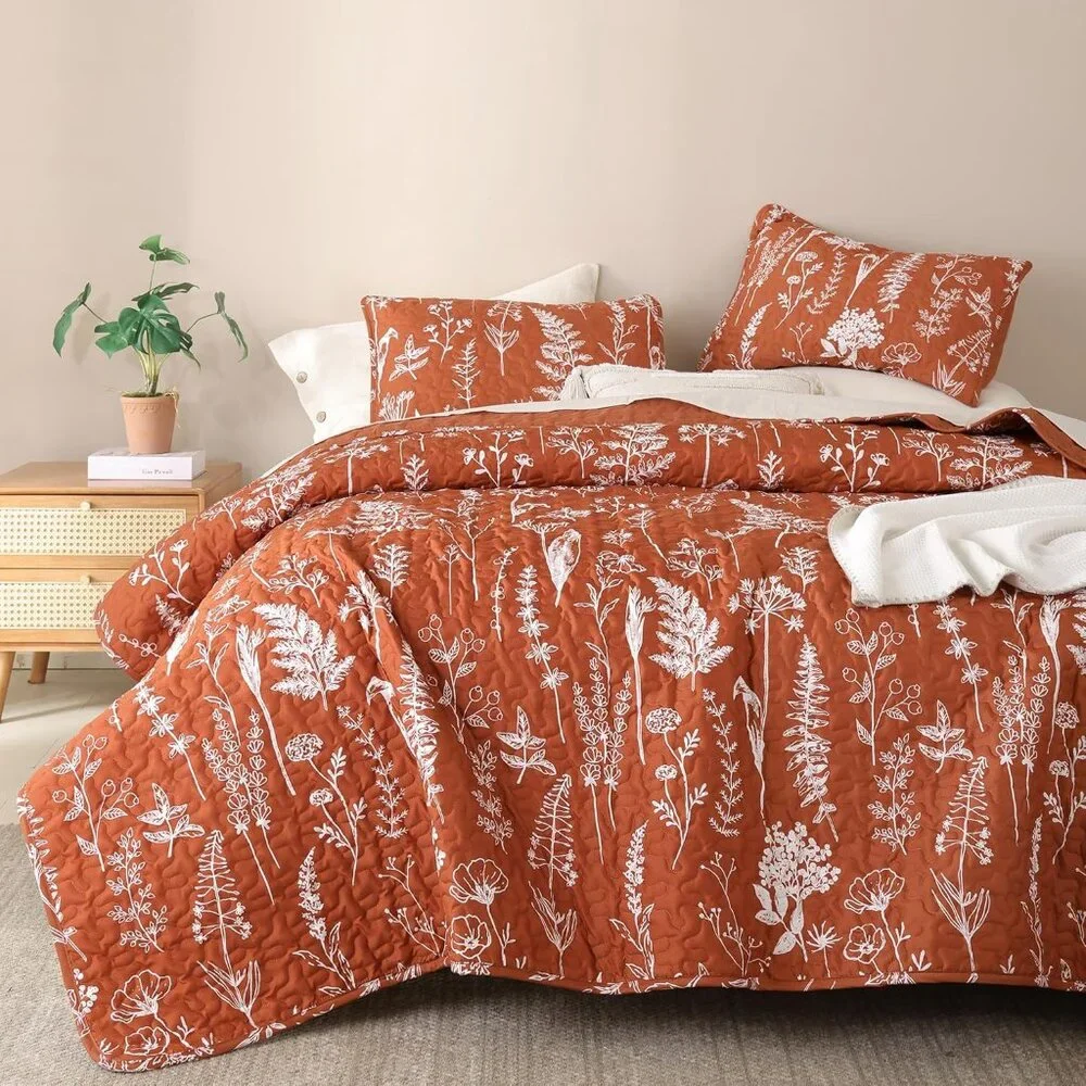 New Quilts Queen Size Floral Bed Spread Terracotta Quilts Queen Size